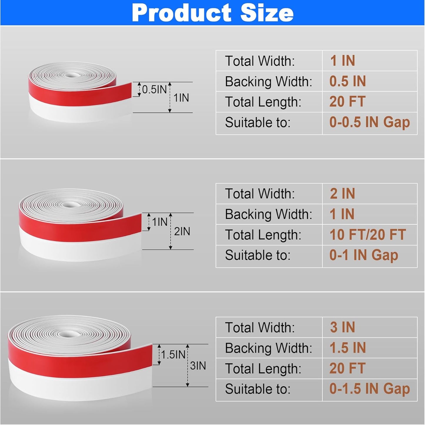 ToLanbbt Weather Stripping Silicone Door Seal Strip 1 in x 20 ft Door Draft Stopper Self Adhesive