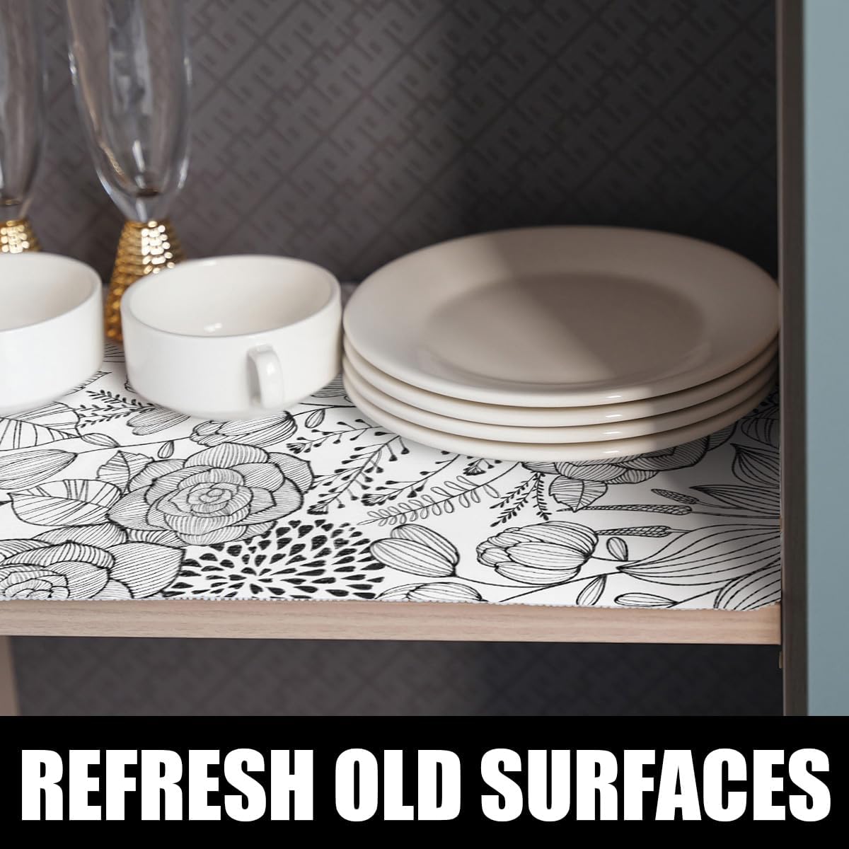 Floral Drawer and Shelf Liner for Kitchen 12IN x 20FT, Non-Adhesive and Strong Non-Slip Cabinet
