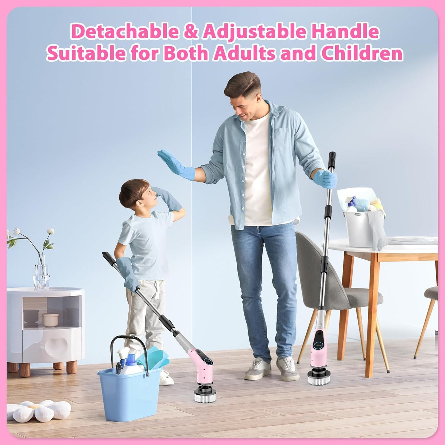 Electric Spin Scrubber, Cordless Cleaning Brush, Shower Scrubber with 8 Replaceable Brush Head
