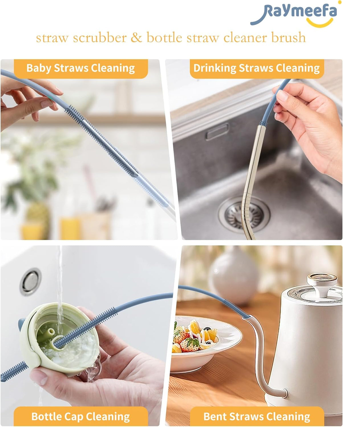 Extra Long Straw Cleaner Brush,Reusable and Soft Silicone Straw Cleaning Brush to Clean