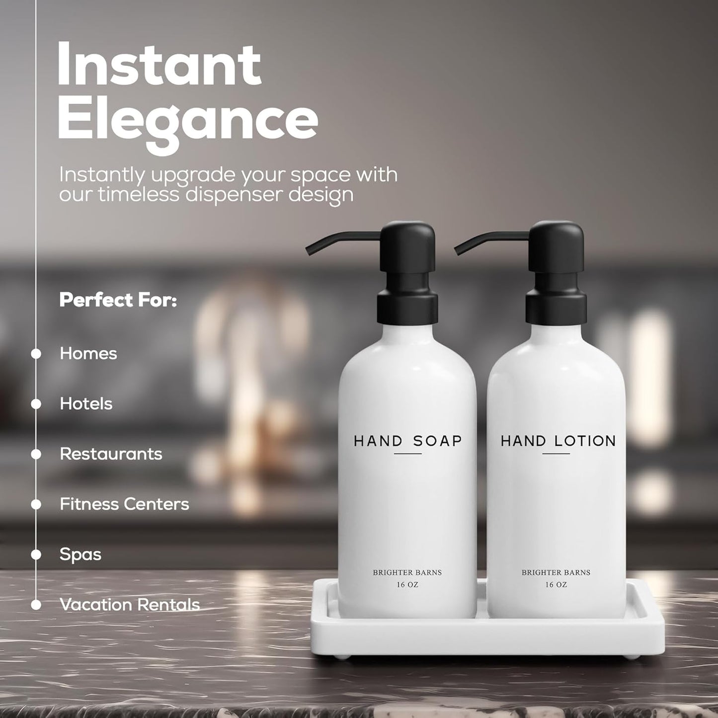 White Glass Soap and Lotion Dispenser Set with Tray by Brighter Barns - Hand Soap Dispenser