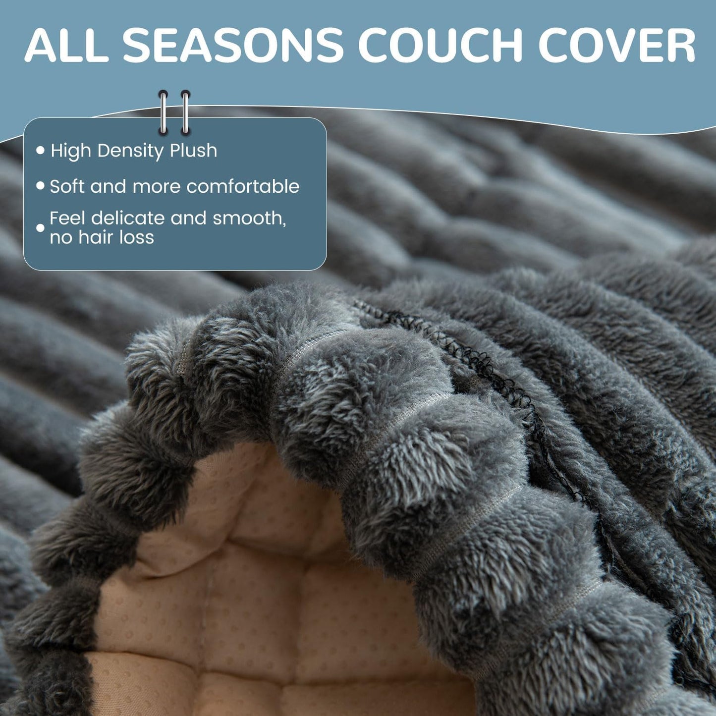 OTOB Couch Covers for 3 Cushion Sofa Pet Friendly, Plush Fuzzy Non Slip Sofa Covers Washable, Soft