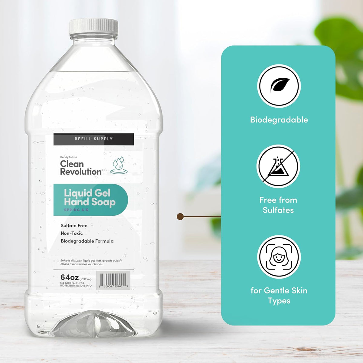 Clean Revolution Liquid Gel Hand Soap, Silky Rich Liquid, Quick Lather, Fast Rinsing, Contains Real