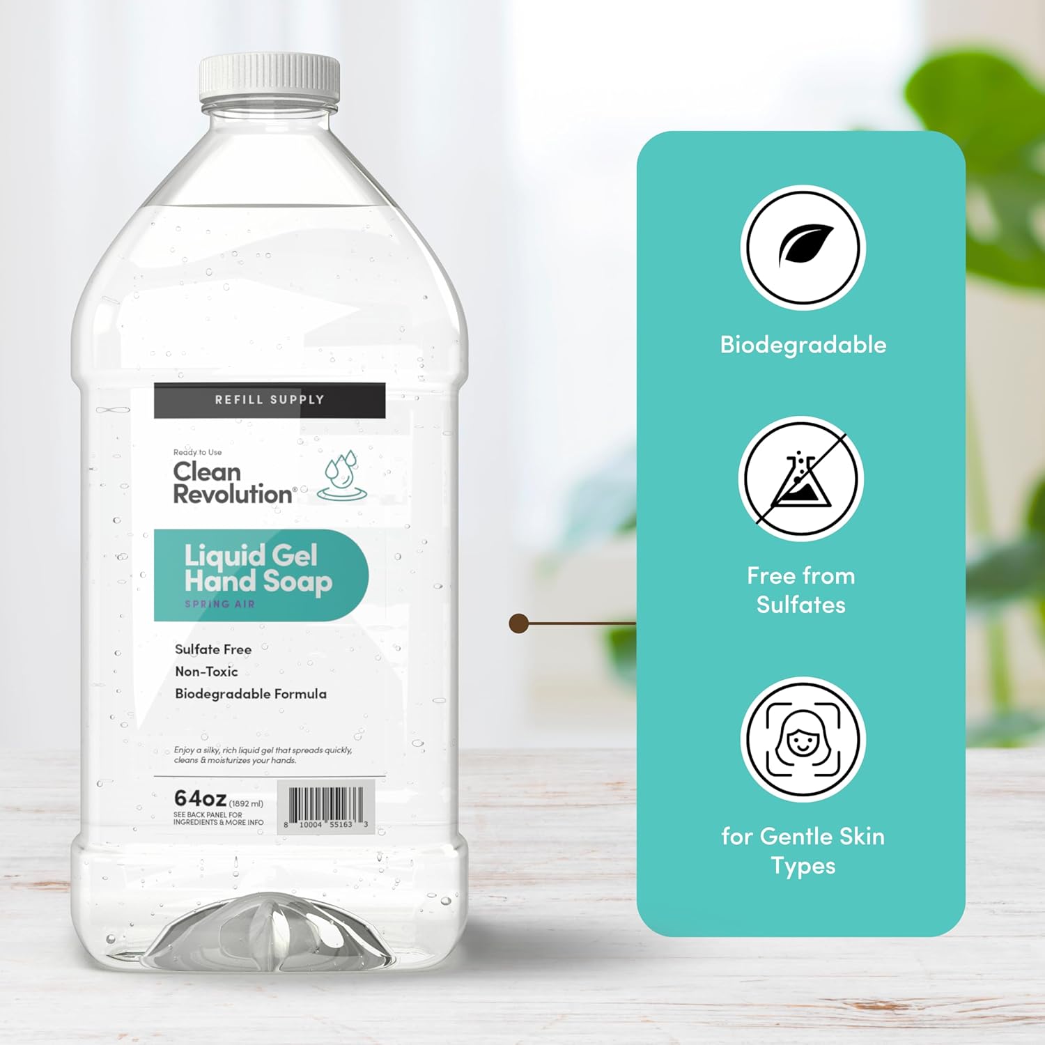 Clean Revolution Liquid Gel Hand Soap, Silky Rich Liquid, Quick Lather, Fast Rinsing, Contains Real