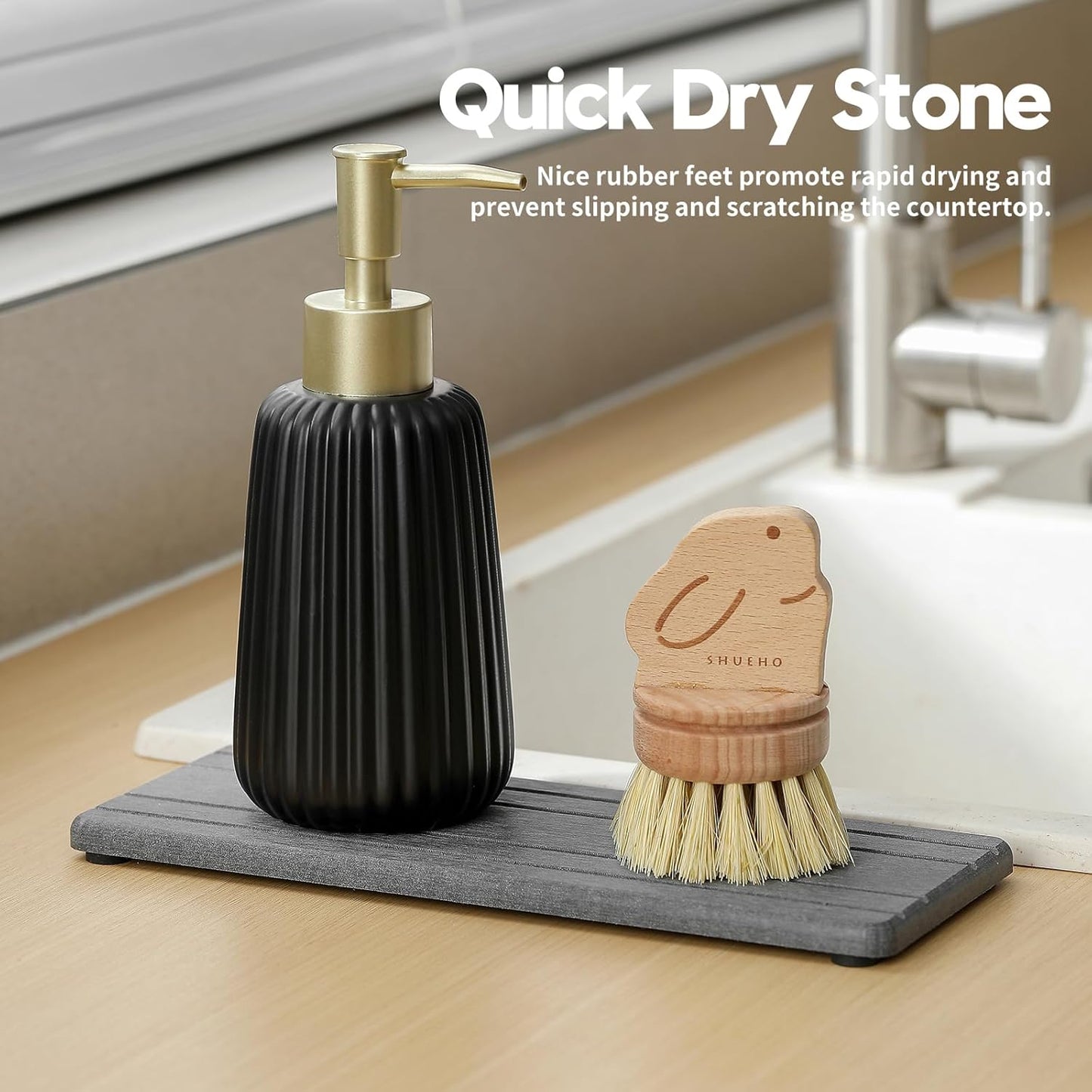 2PCS Diatomite Quick Stone Drying Tray Mat For Bathroom & Kitchen Counter, Instant Dry Water