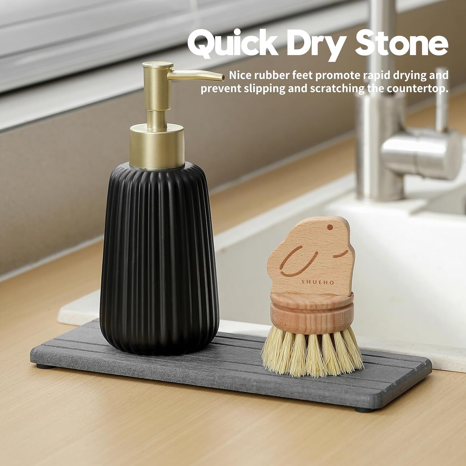 2PCS Diatomite Quick Stone Drying Tray Mat For Bathroom & Kitchen Counter, Instant Dry Water