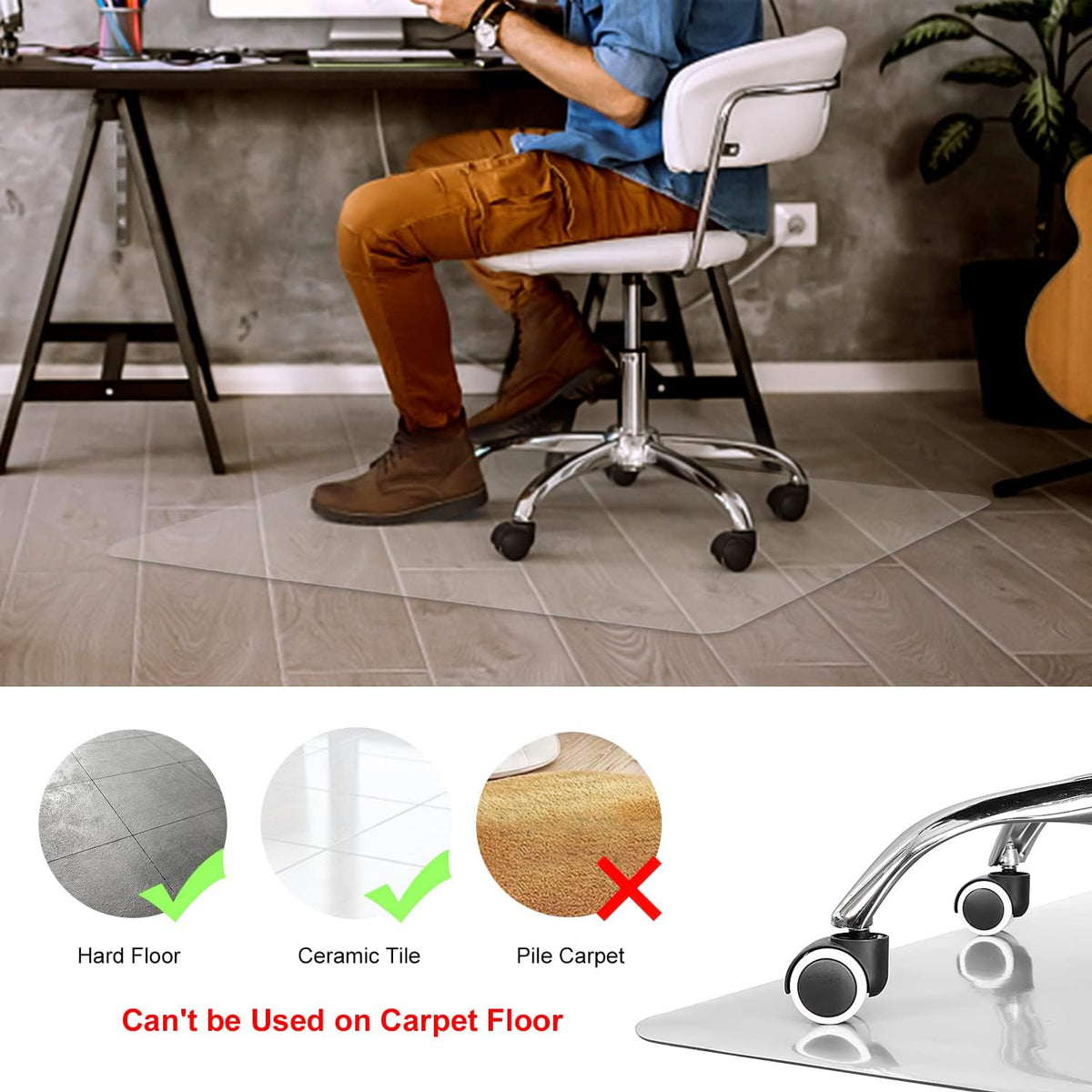 Kuyal Clear Chair Mat, Hard Floor Use, 48" x 32" Transparent Office Home Floor Protector mat