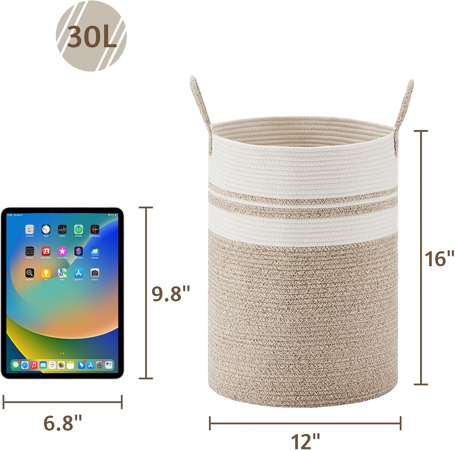 VIPOSCO Tall Laundry Hamper, Woven Rope Storage Basket for Blanket, Toys, Dirty Clothes in Living
