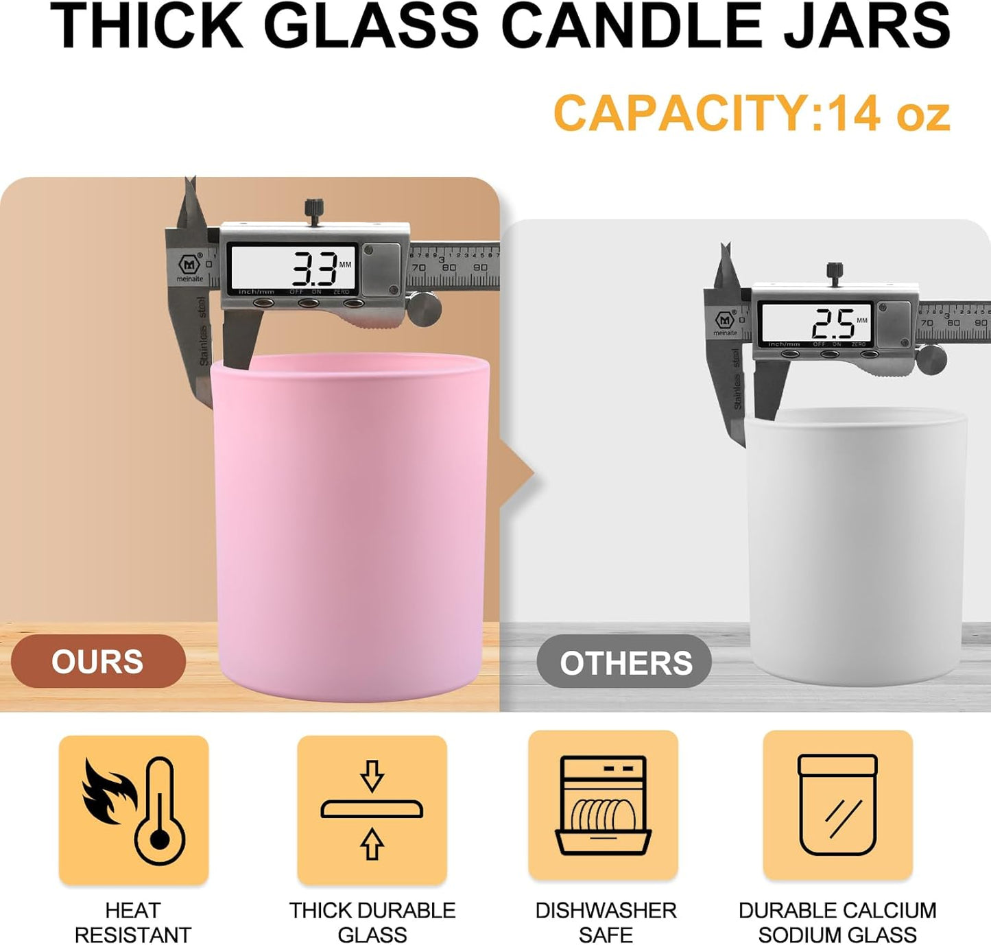 SHOWIN 14 OZ Thick Candle Jars for Making Candles 12 Pcs, 3 Wick Empty Jars with Wood Lids for