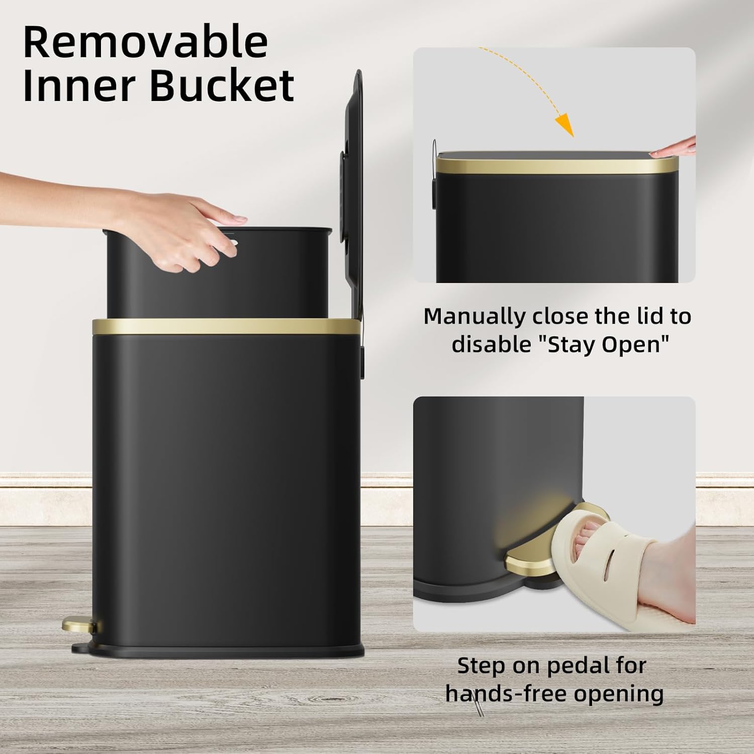 KUK Small Bathroom Trash Can with Lid Soft Close, Step Pedal, 2.4 Gal Stainless Steel Garbage Can