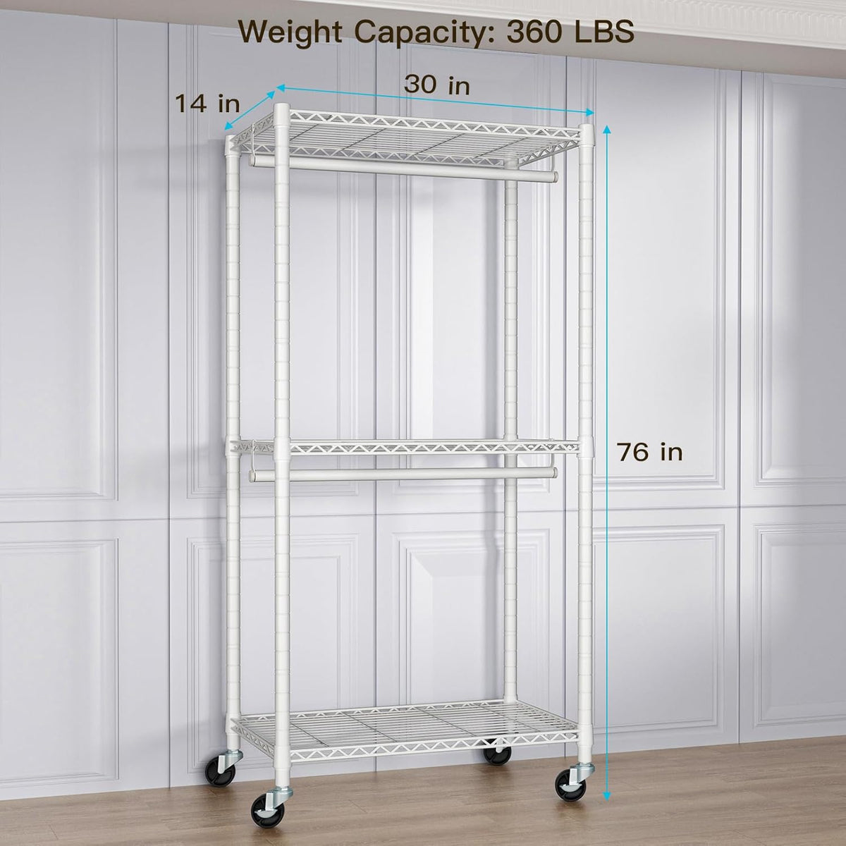 FUTASSI P1 Medium Heavy-Duty Portable Closet, 30" W x 14" D x 76" H, Metal Rolling Clothing Rack