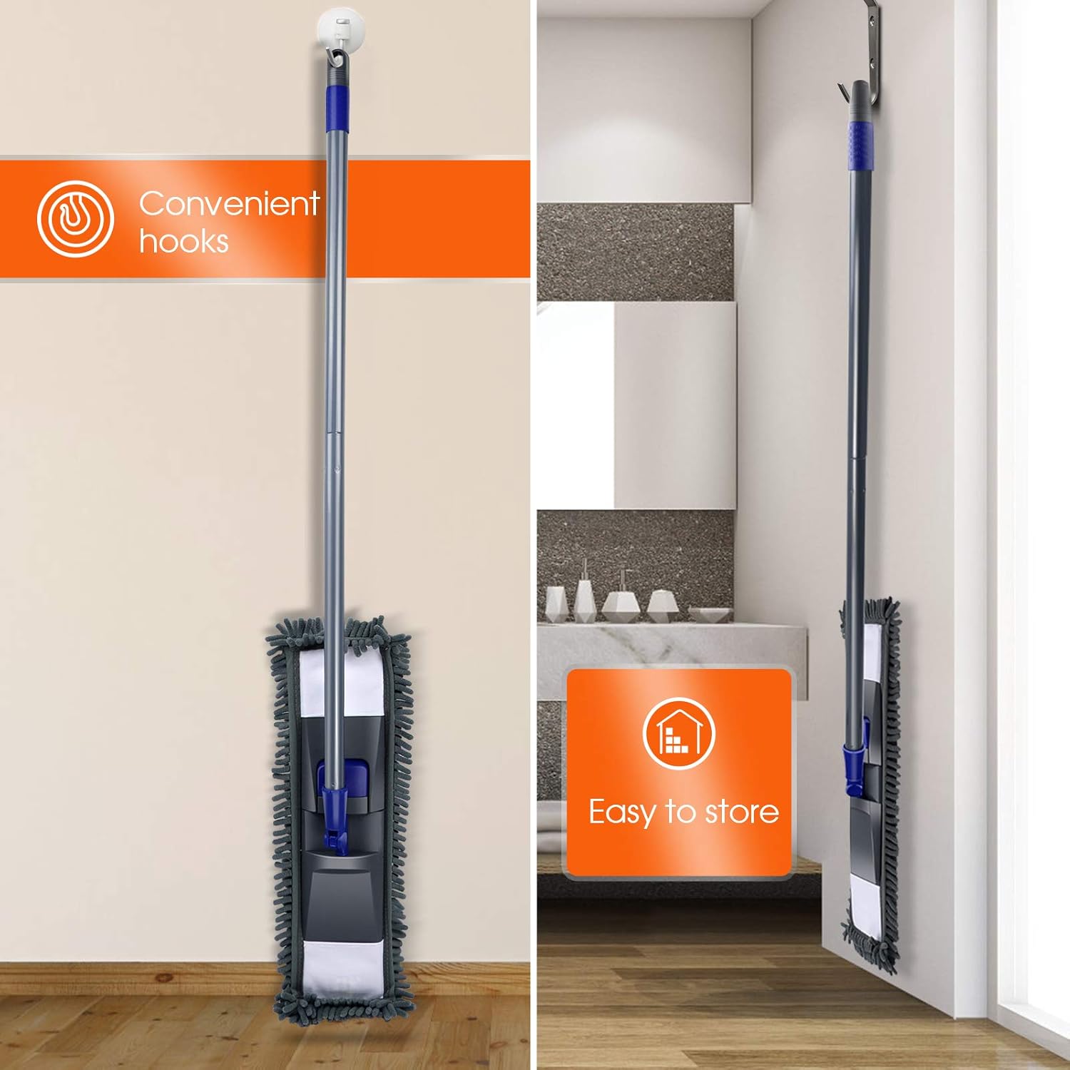 MASTERTOP Professional Microfiber Floor Mop - Flat Mop for Hardwood, Tiles, Laminate, Vinyl with 4
