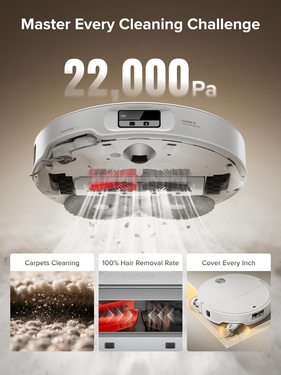 roborock Qrevo CurvX Robot Vacuum and Mop, 22,000Pa Suction, 3.14’’ Ultra Slim, Dual Anti-Tangle