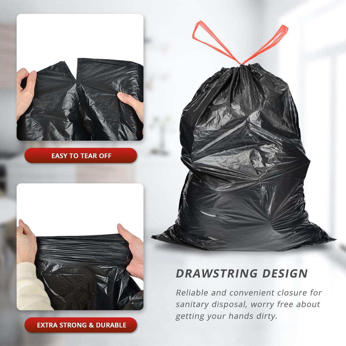 Ultra Strong 15 Gallon Drawstring Trash Bags (102 Count) Large Heavy Duty Thicken Plastic Tall