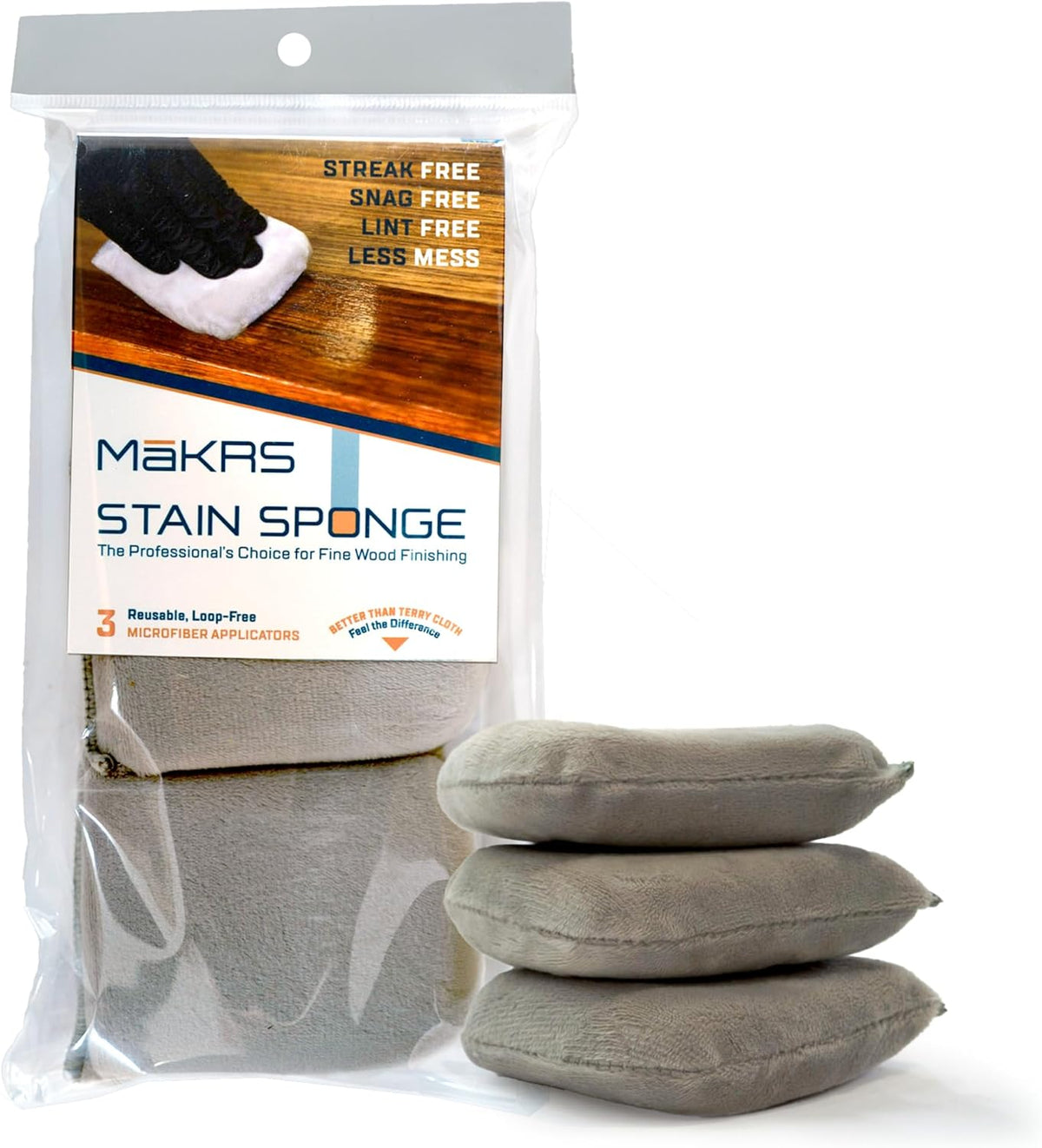 MāKRS Stain Sponge, 3-Pack Staining Pads, Stain Brushes for Wood, Lint and Streak-Free Applicator
