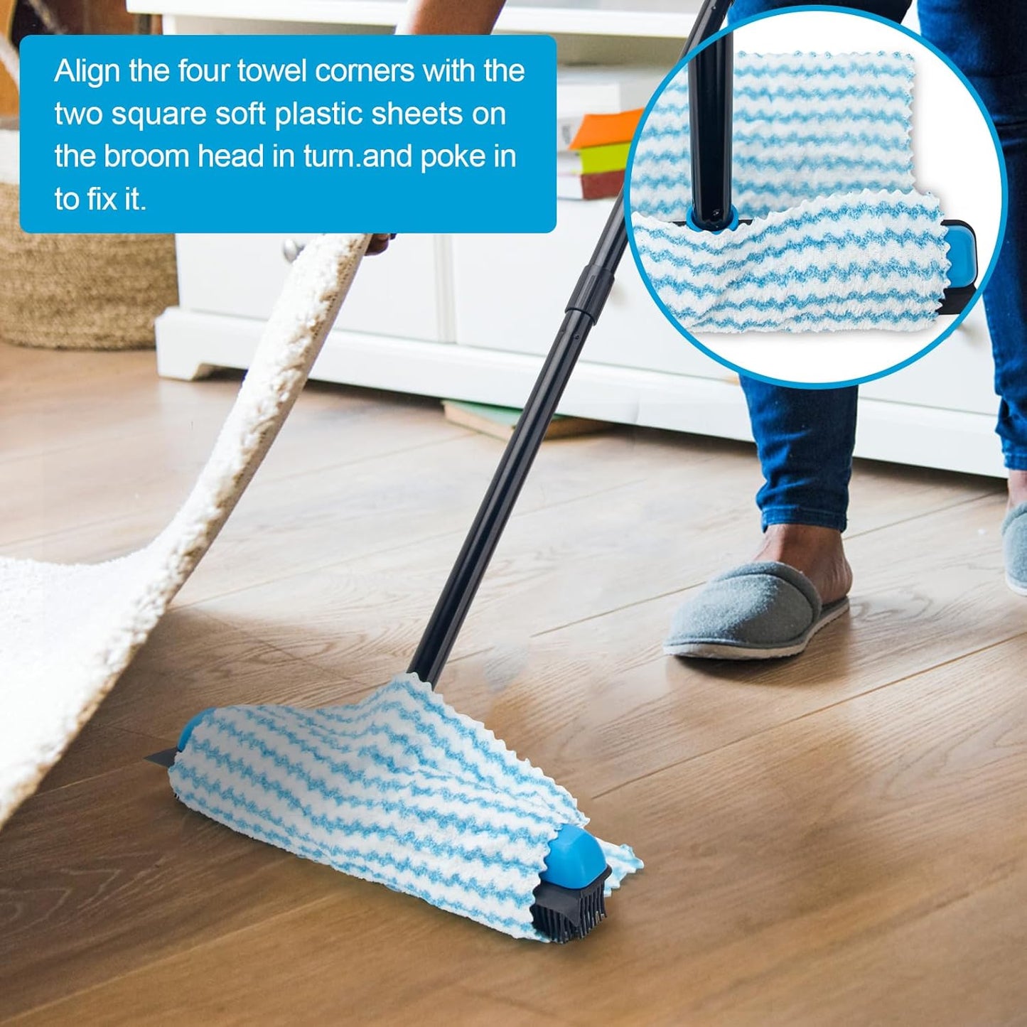 KeFanta Rubber Broom Carpet Rake for Pet Hair Removal, 51" Long Handle Fur Remover Broom with