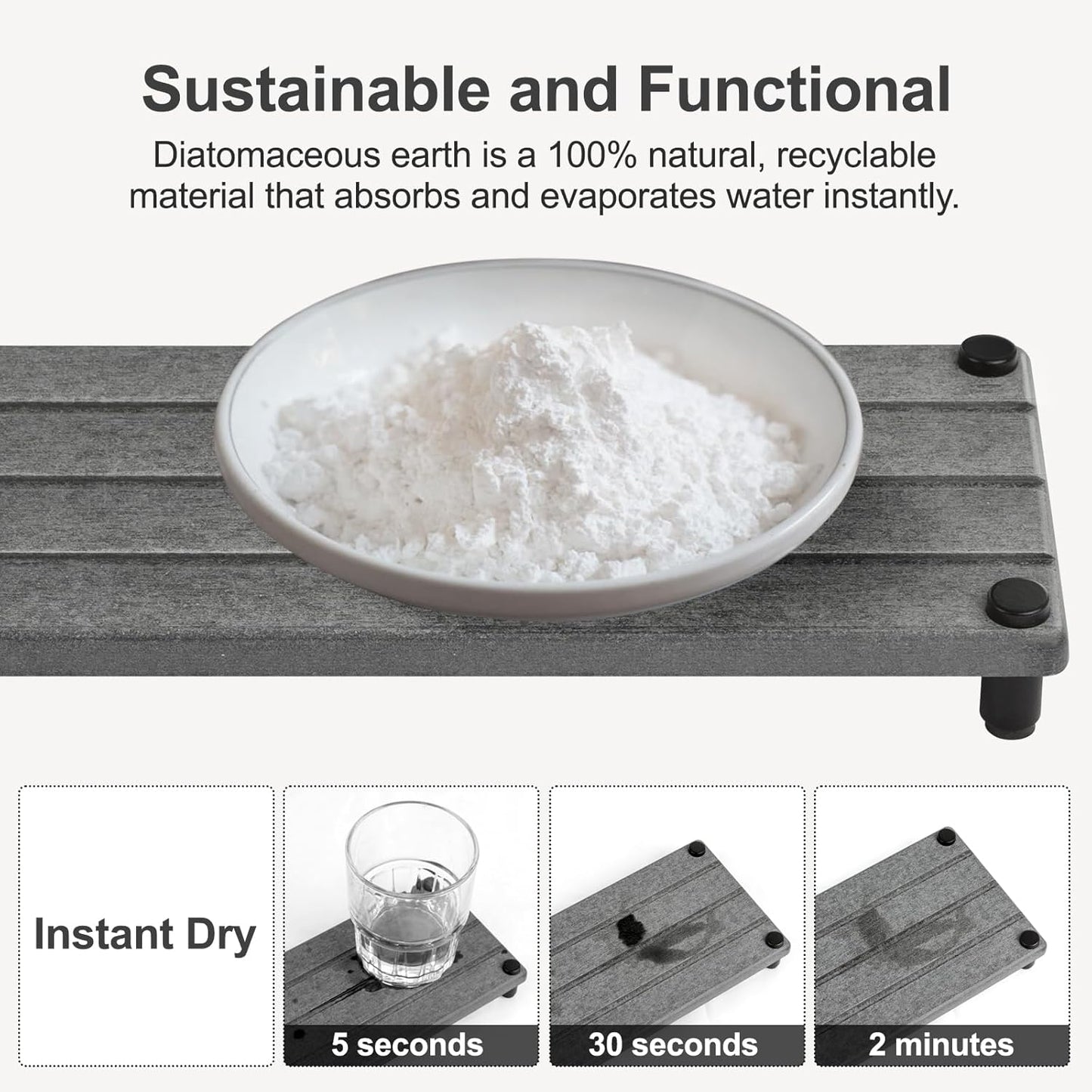 Water Absorbing Stone Tray, Fast Drying Sink Tray for Bathroom & Kitchen Counter, Diatomite
