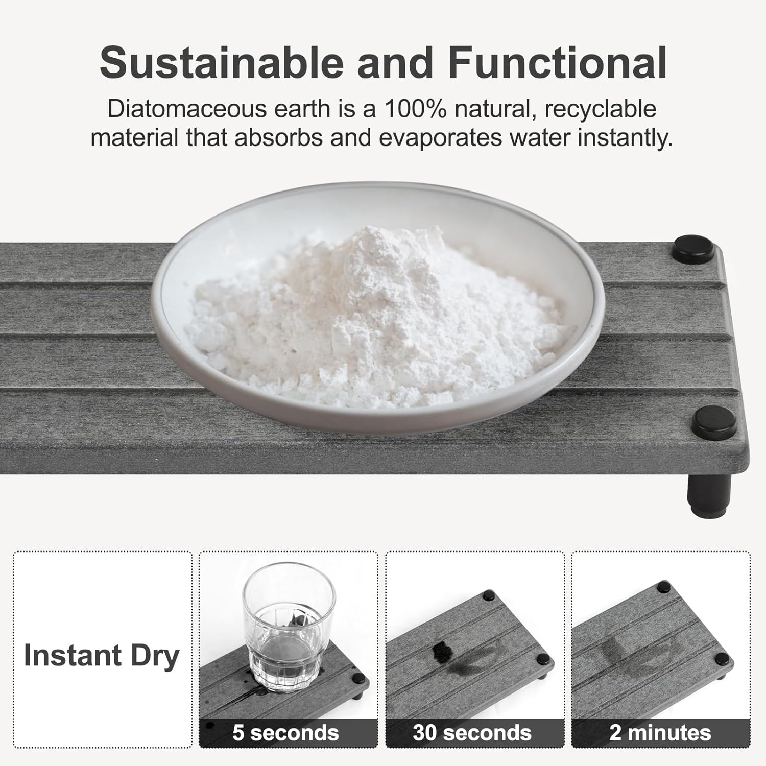 Water Absorbing Stone Tray, Fast Drying Sink Tray for Bathroom & Kitchen Counter, Diatomite
