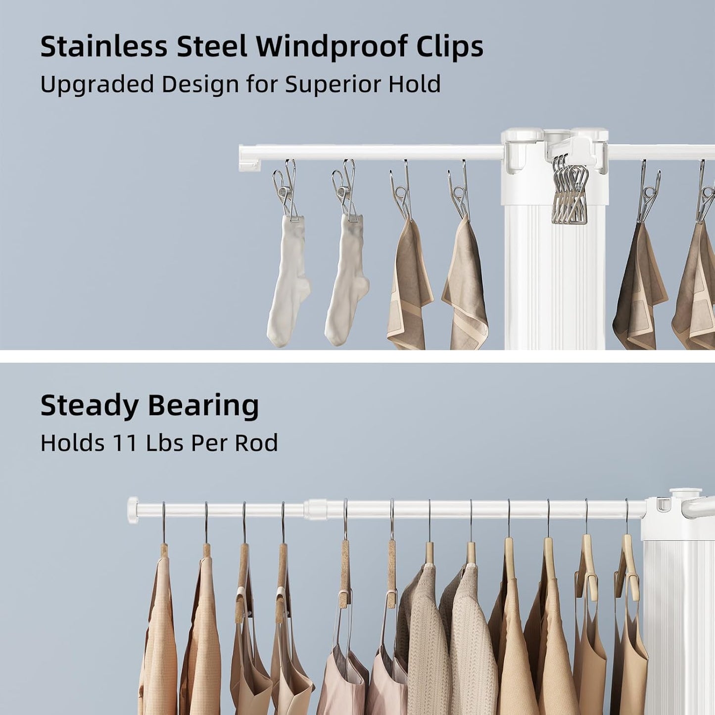 BIREN Clothes Drying Rack Foldable Extending Laundry Rack with 16 Clips Collapsible Clothing Rack