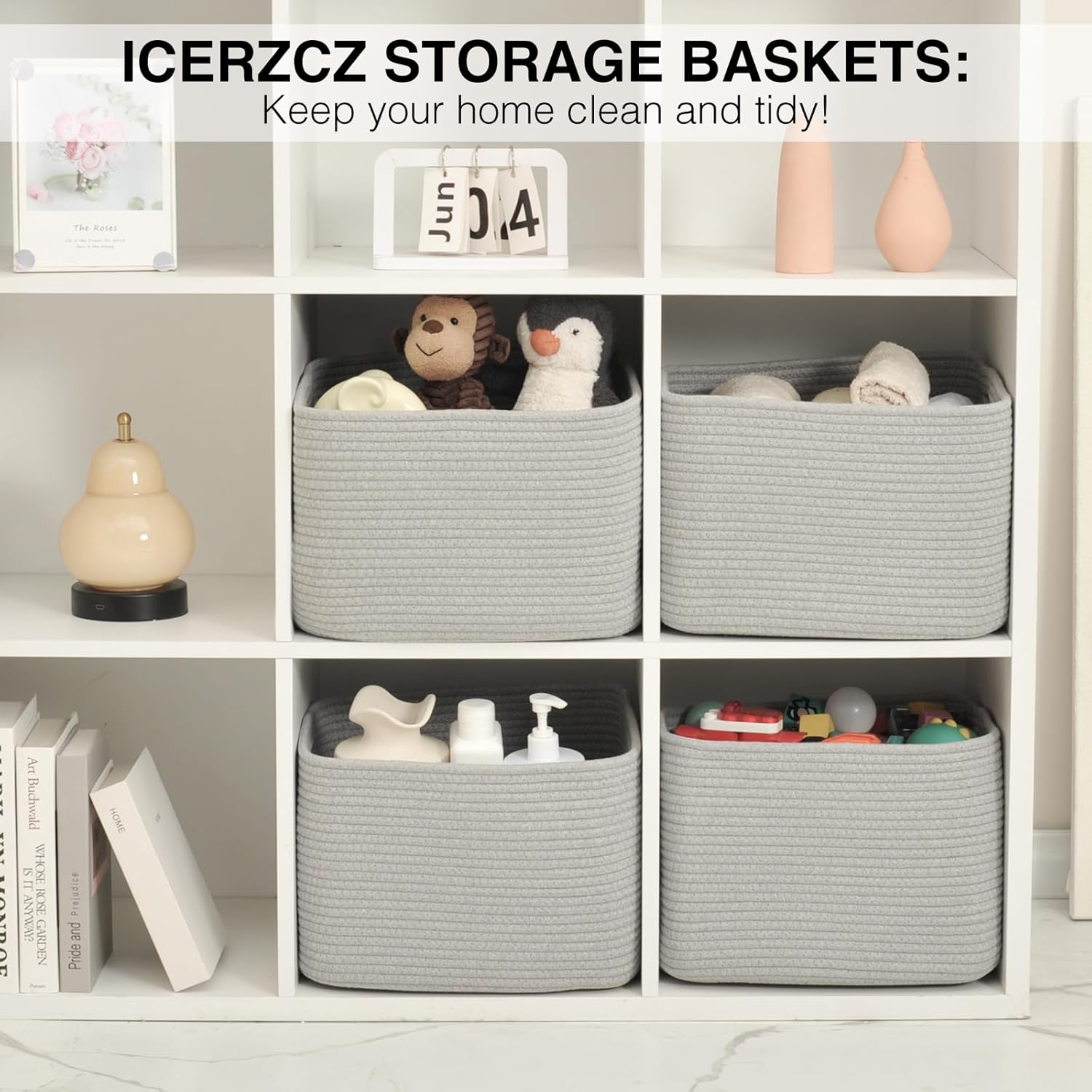 Storage Baskets for Organizing & Shelves, Woven Cotton Rope Organization Bins for Dog Toys