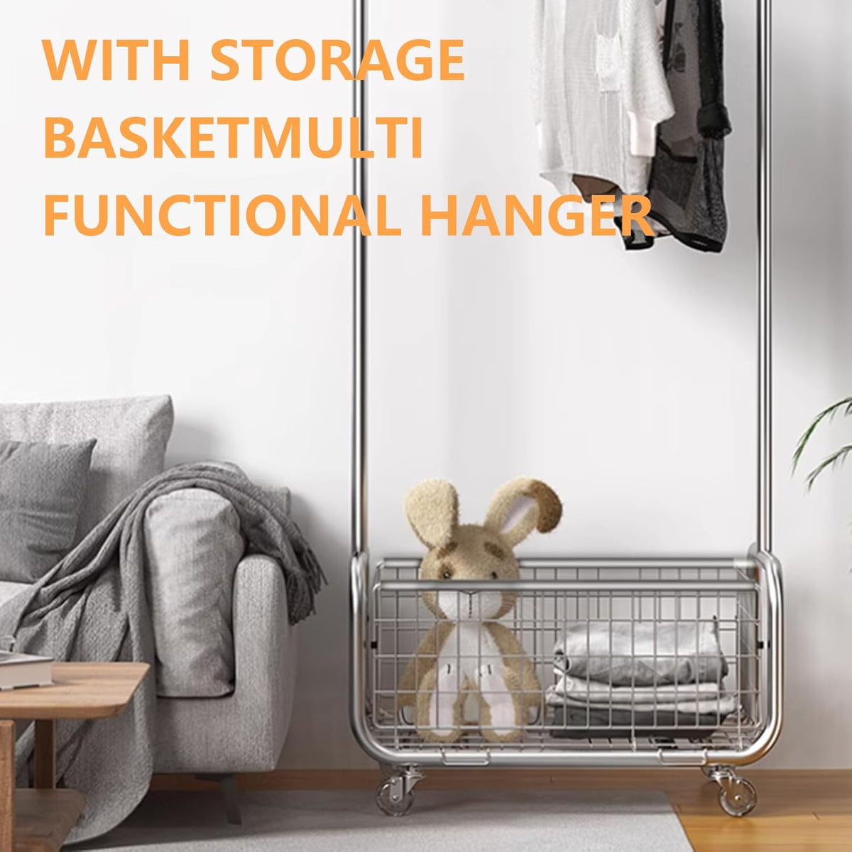 Garment Rack With Storage Baskets,Clothing Rack for Hanging Clothes, Multi-functional Bedroom