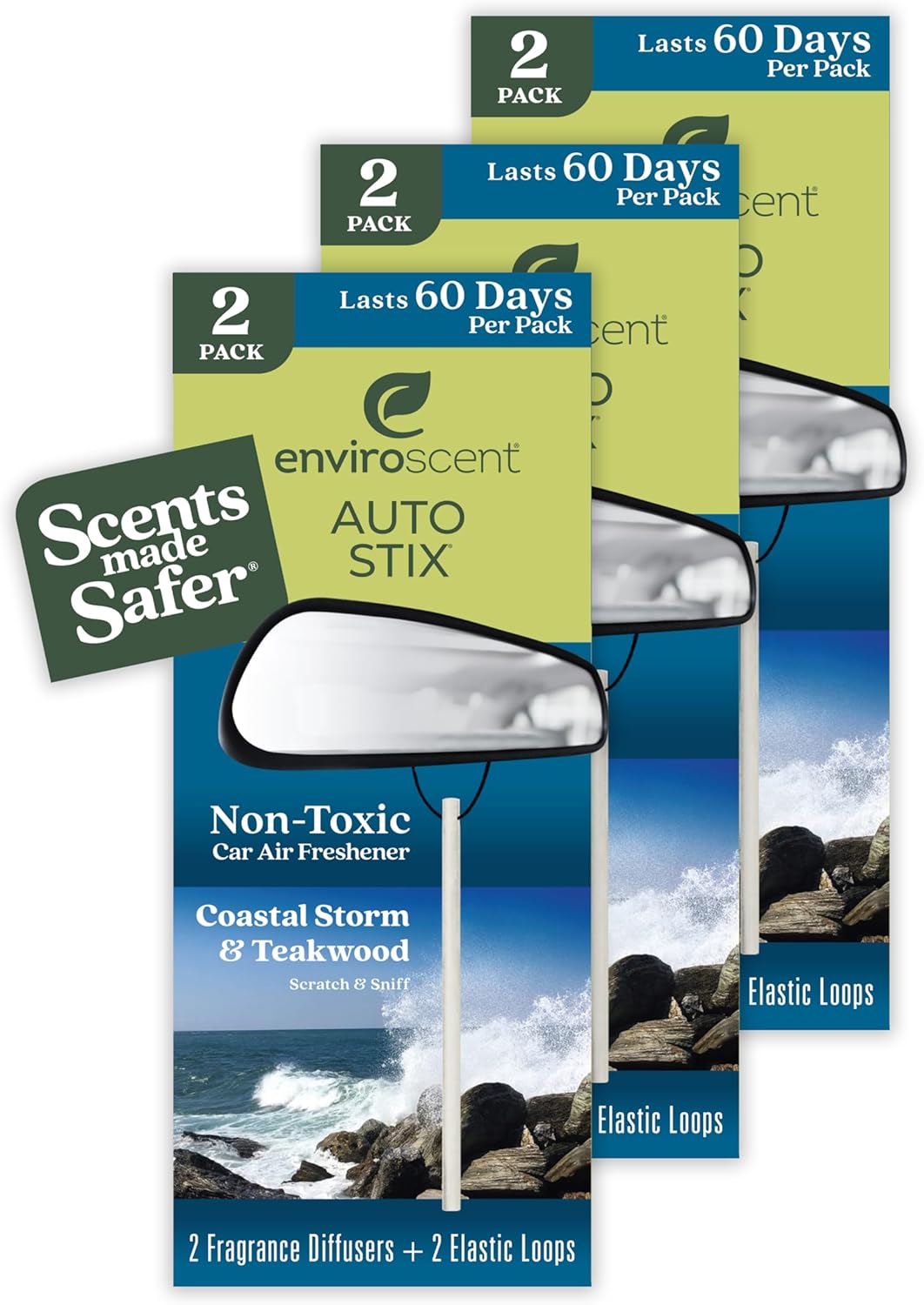 Enviroscent Non-Toxic Car Air Freshener (Coastal Storm & Teakwood) Natural Car Air Freshener |