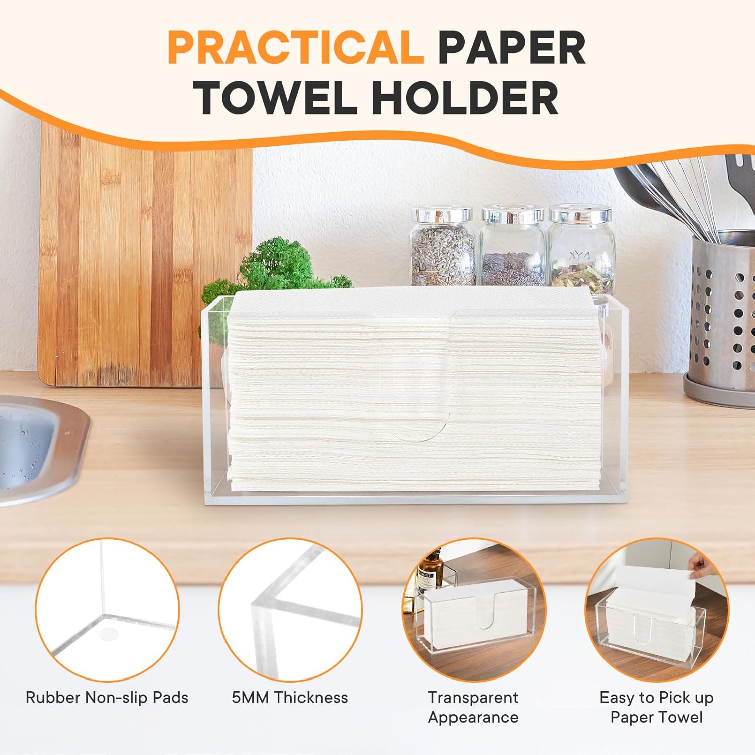 2Pcs Acrylic Paper Towel Dispenser, Paper Towel Holder Countertop Clear Multi Trifold Napkin