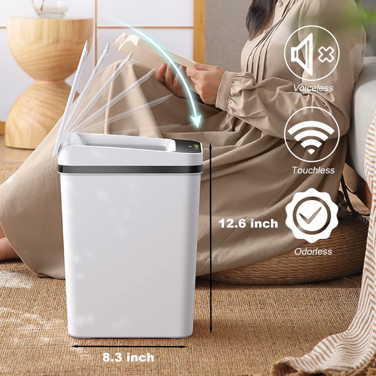 Yatmung 2 Pack - 2.5 Gallon Smart Trash Can Sensor Motion Slim Touchless Bathroom Trash Can