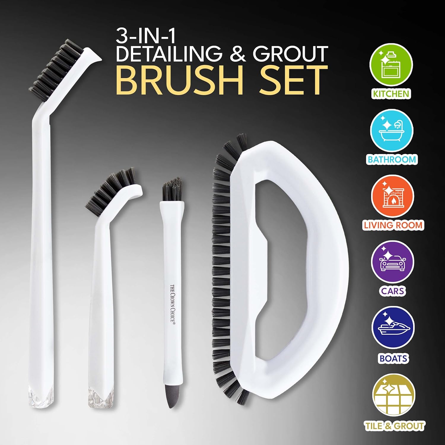 Grout Cleaning Brush Set (4 Pcs) Heavy Duty Hand Grout Scrub Brush & Detail Cleaning Brush Set for