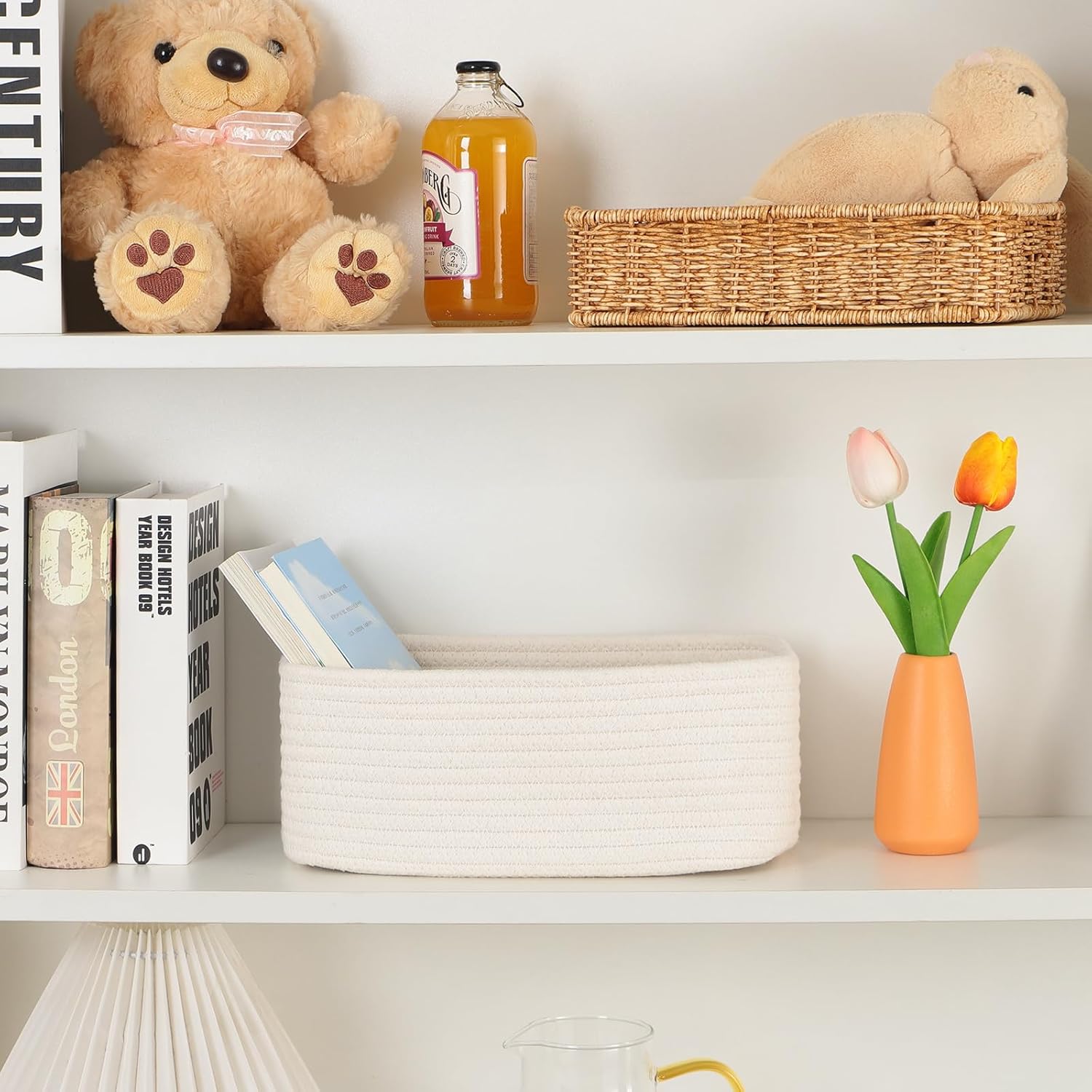 Small Storage Baskets for Organizing | Closet Organizer Bins | Shelf Toy Basket | Woven Rope