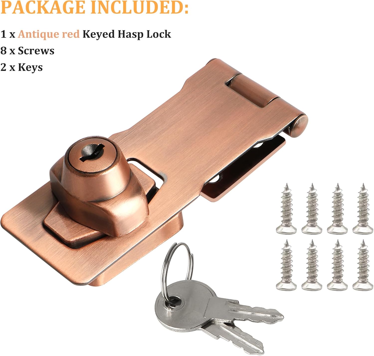 Alise Keyed Hasp Lock,4 Inch Safety Packlock Clasp Hasp Lock Latch with Lock,Door Hinge Lock with