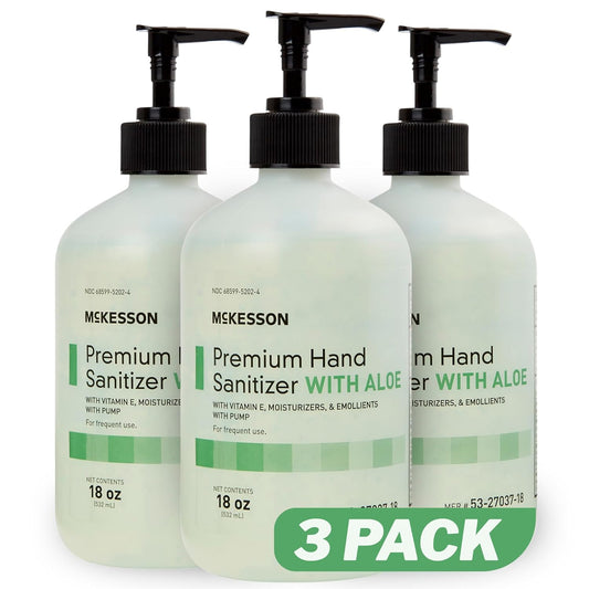 McKesson Hand Sanitizer with Aloe, 18 oz Pump Bottle [Pack of 3] - 70% Ethyl Alcohol, Spring Water