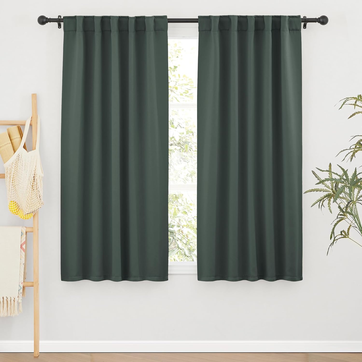 RYB HOME Green Blackout Curtains for Bedroom 63 inches Long - Thermal Insulated Curtains and Drapes