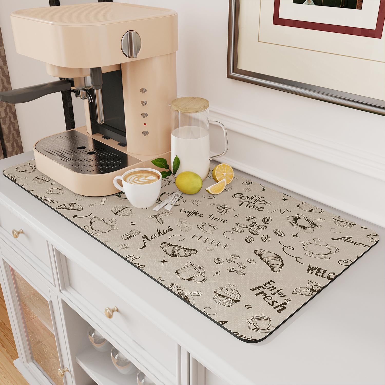 AMOAMI Coffee Mat Hide Stain Rubber Backed Absorbent Dish Drying Mat for Kitchen Counter - Fits
