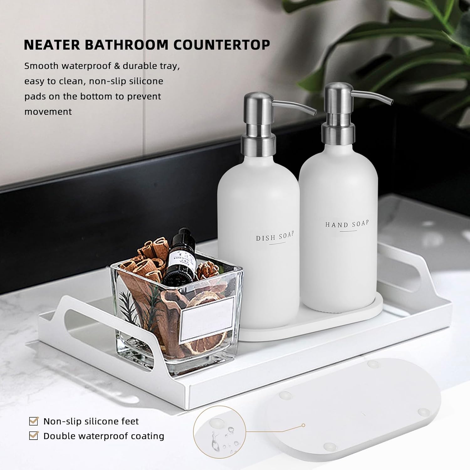 Glass Soap Dispenser - Dish Soap Dispenser for Kitchen and Hand Soap Dispenser Set, Bathroom Soap