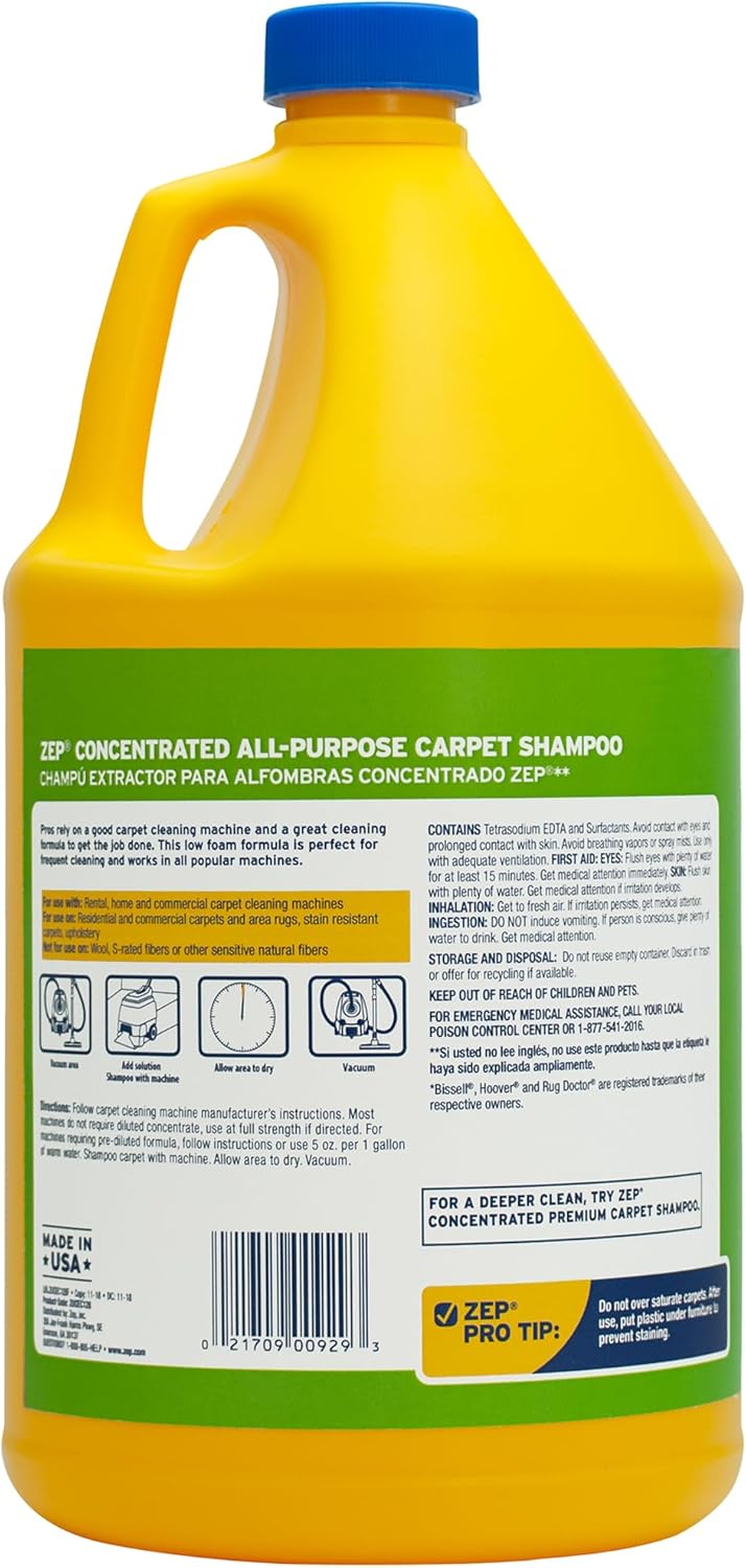 Zep All-Purpose Carpet Shampoo Concentrate Cleaner - 1 Gallon (Case of 2) ZUCEC128 - Professional