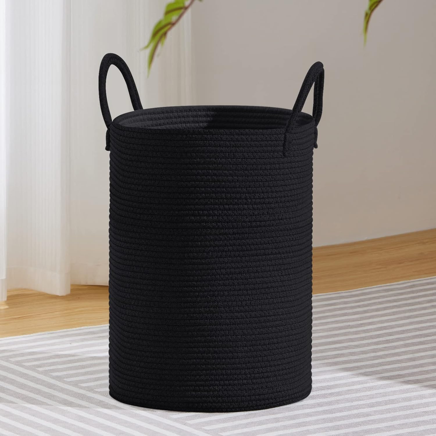 VIPOSCO Large Laundry Hamper, Tall Woven Rope Storage Basket for Blanket, Toys, Dirty Clothes in