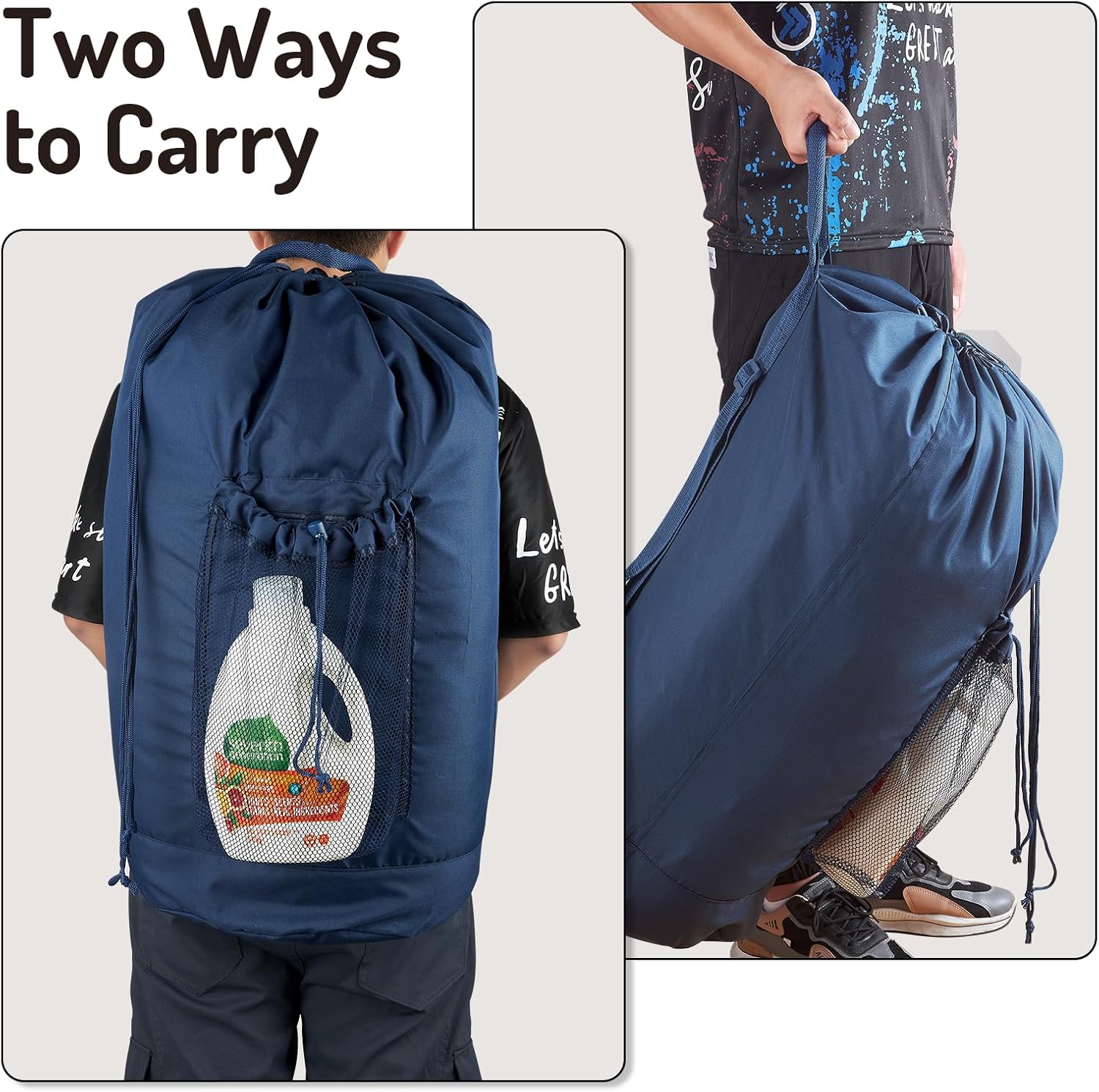 Laundry Bag Backpack with Detergent Holder and Adjustable Shoulder Straps, Clothes Laundry Backpack
