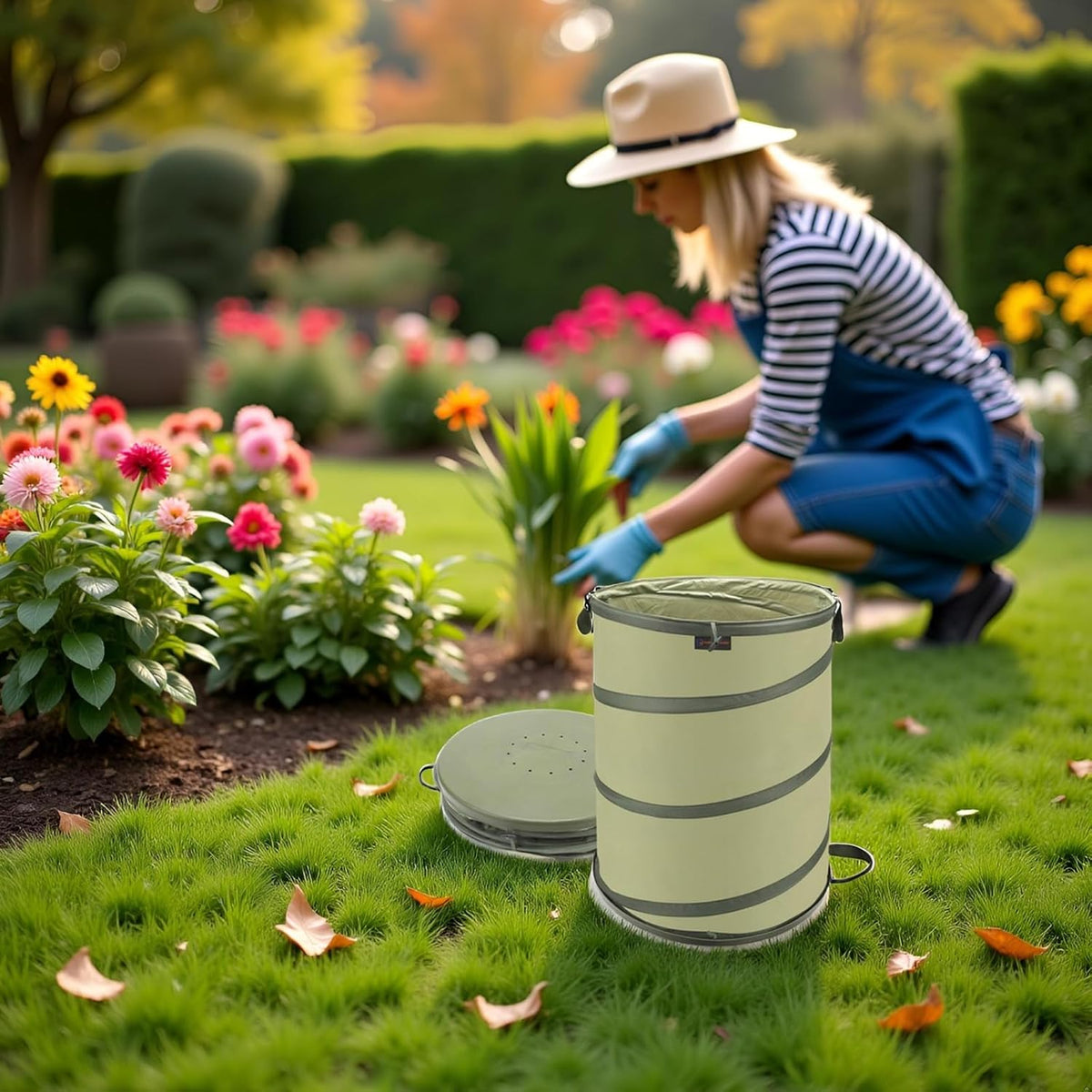 YUDI & GARDEN 45 Gallon Hard Bottom Collapsible Garden Bag｜Collapsible Trash Can｜Camping Trash Can