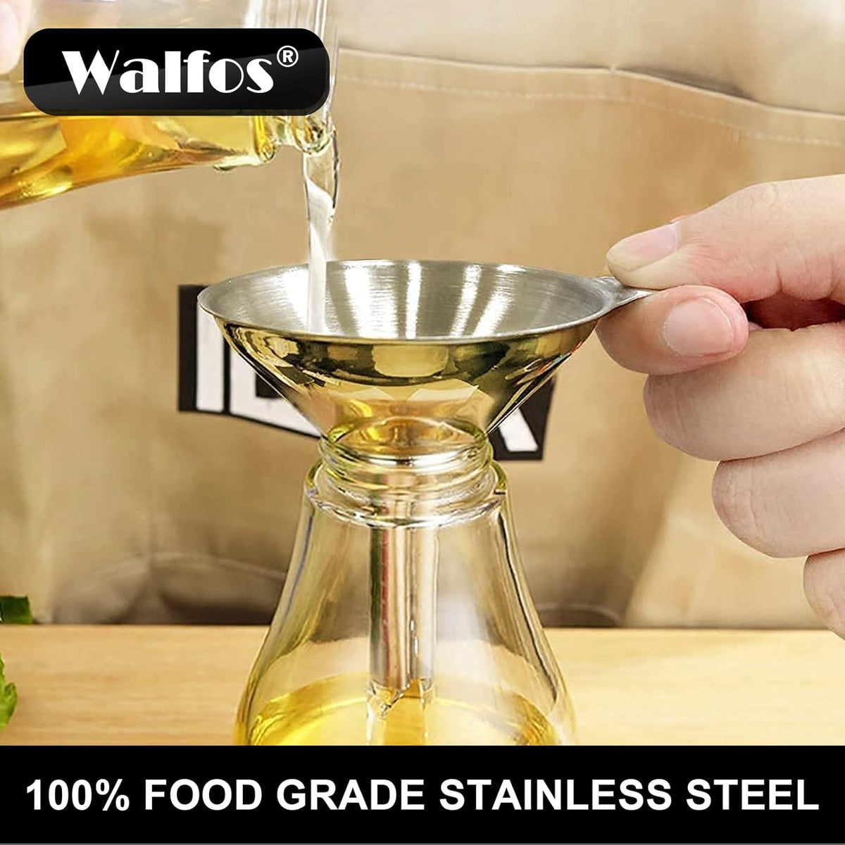 WALFOS Mini Stainless Steel Funnels, Multi-use Small Kitchen Funnel Set, for Transferring Liquid