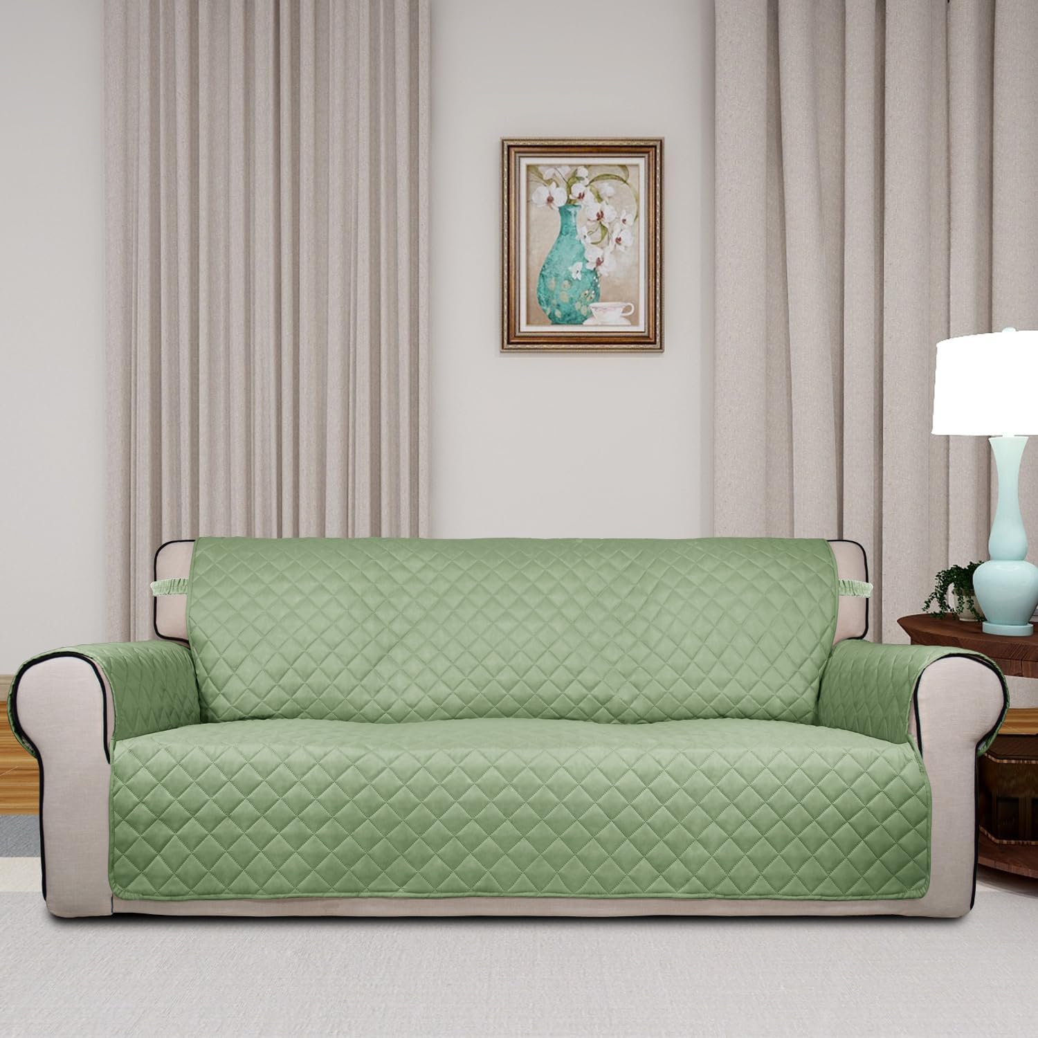 PureFit Reversible Quilted Sofa Cover, Water Resistant Slipcover Furniture Protector, Washable