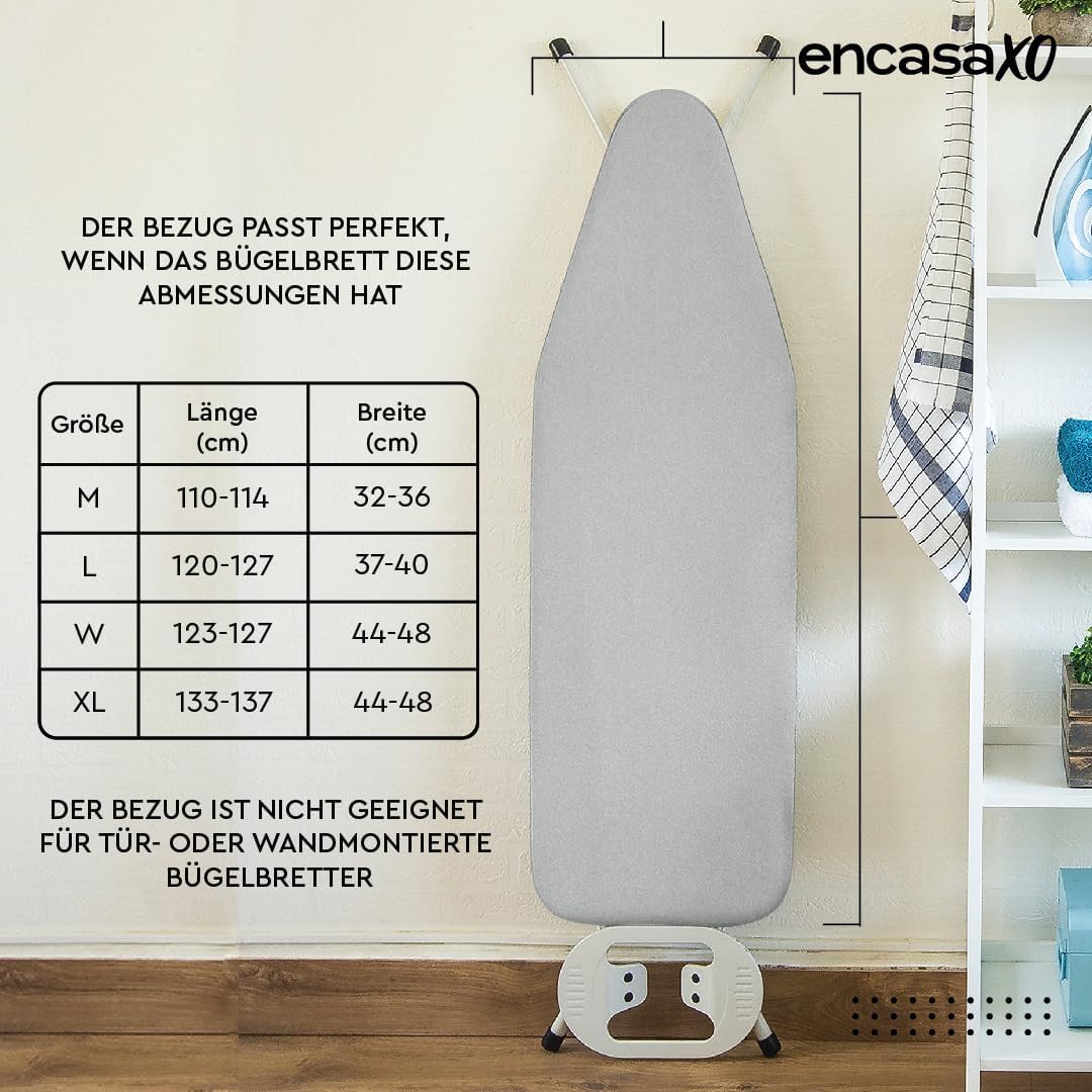 Encasa XO Ironing Board Cover and Pad 28"x12" - Thick 2mm Foam Padding, Drawstring Tightening &