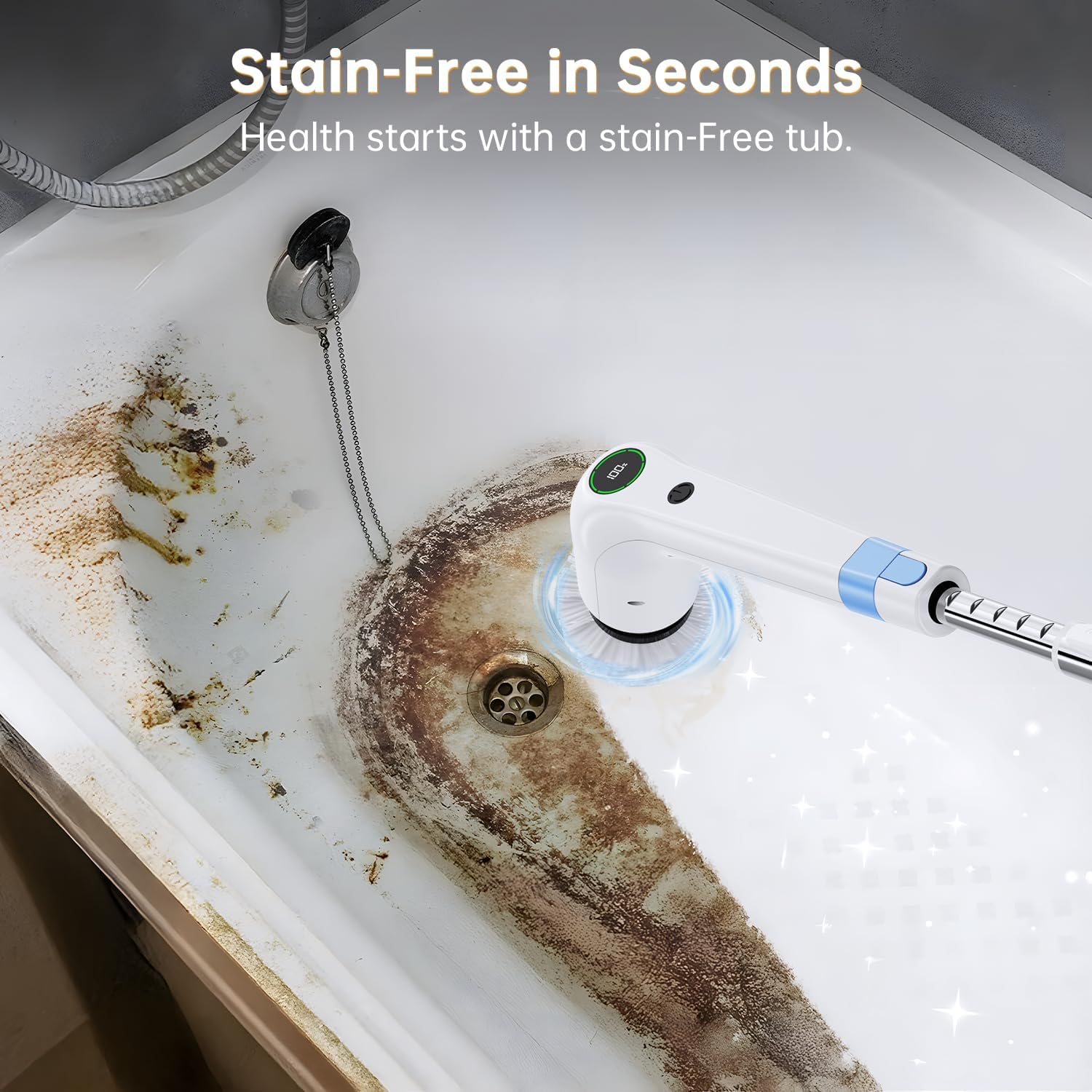 Electric Spin Scrubber, Cordless Shower Scrubber with 8 Scrub Brush, 2 Speed with Adjustable