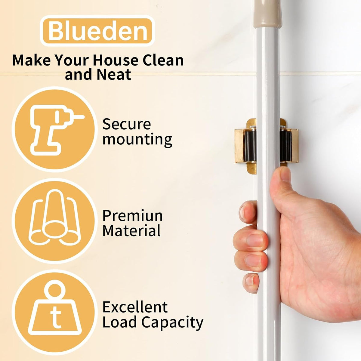 4pcs Anti-Slip Broom and Mop Holder,Wall Mounted Utility Rack with Screws,Stainless Steel Heavy