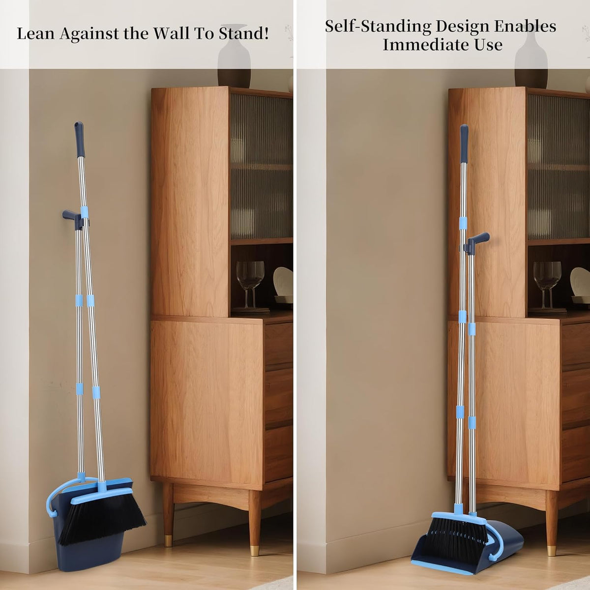 Broom and Dustpan Set for Home 2025 Indoor Outdoor Broom with Dustpan Combo Set Upright Dust Pans