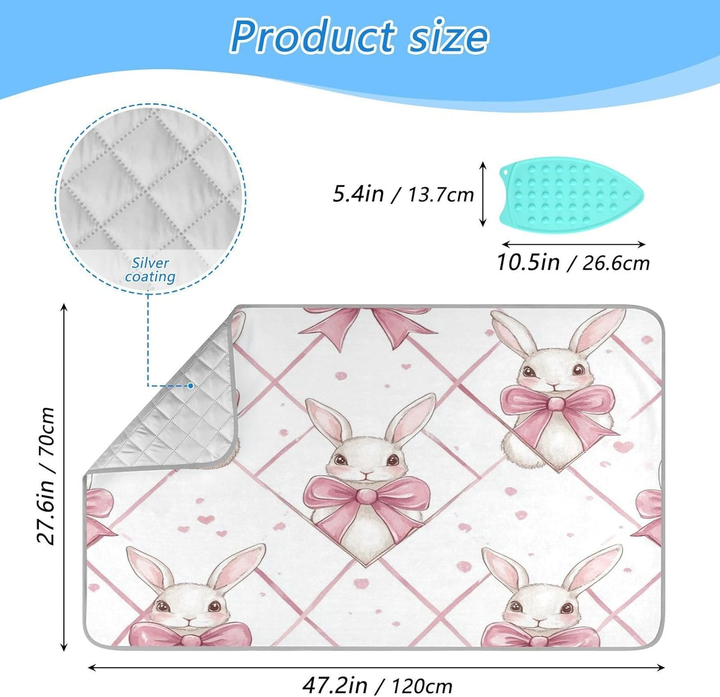 Easter Bunny Bows Pink Ironing Mat Thickened Ironing Blanket Travel Portable Double-Side Using