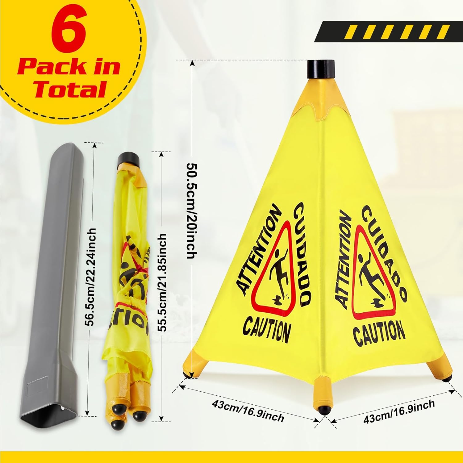 6 Pcs Pop up Wet Floor Sign with Storage Tube 20 Inch Wet Safety Signs Commercial Caution Safety