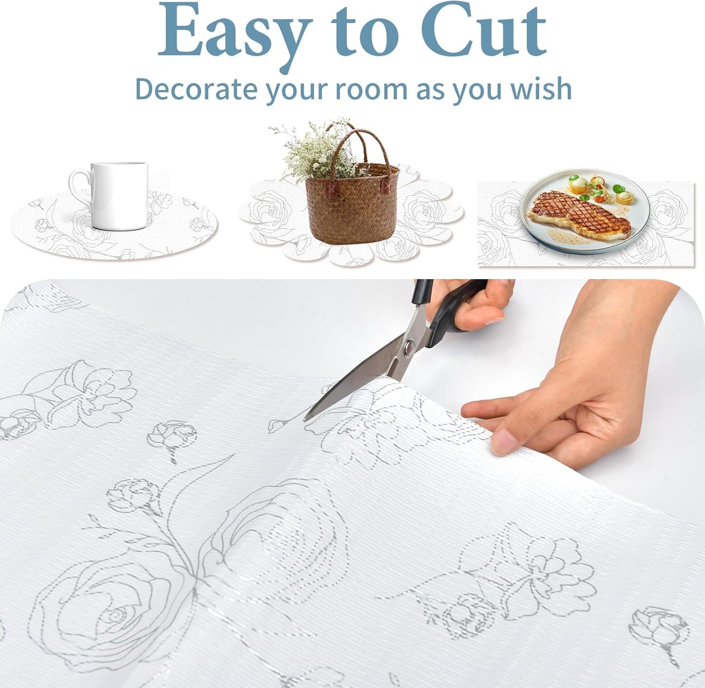 Shelf Liners for Kitchen Cabinets 17in x 30FT Non Adhesive Drawer Liner Sliver Floral Thickened