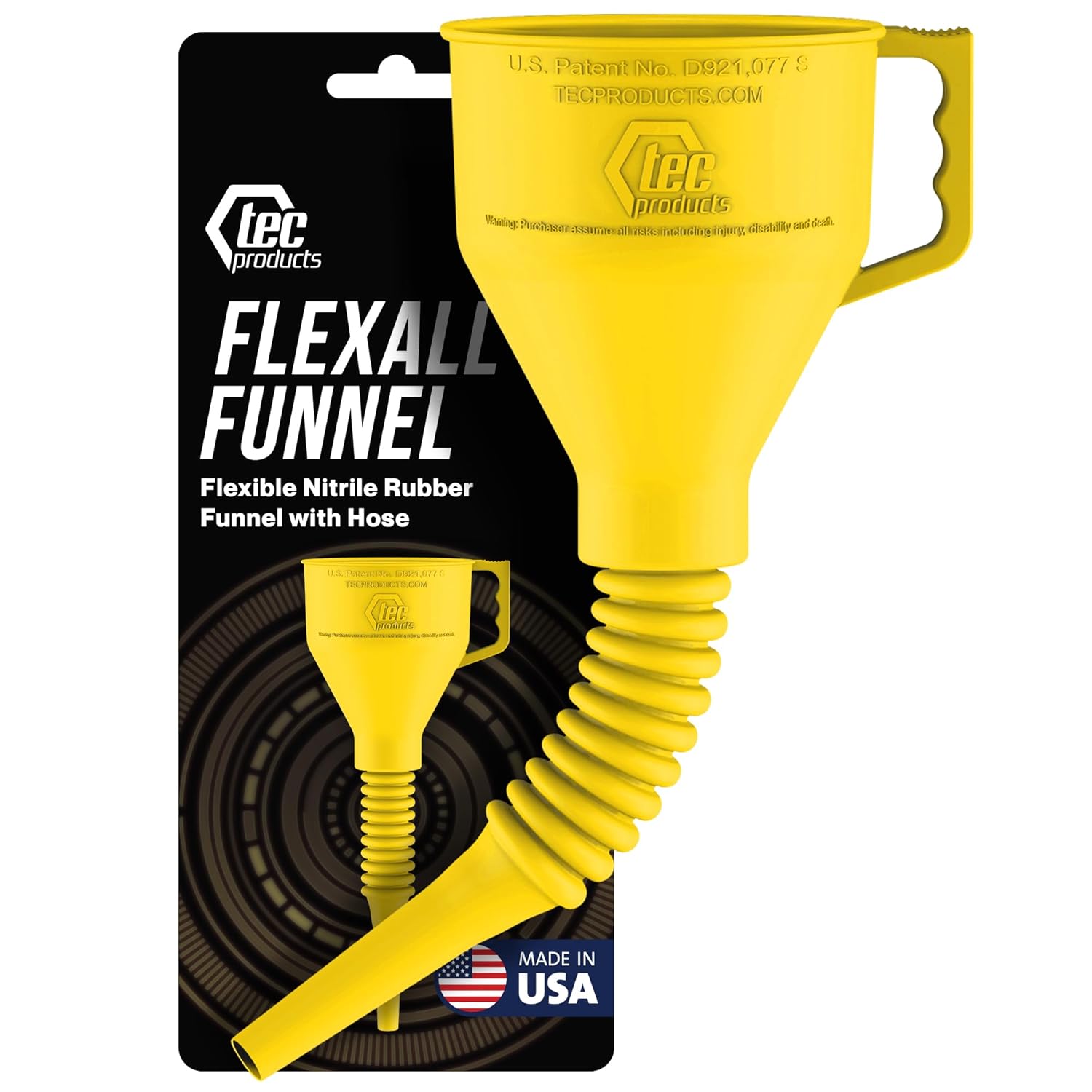 TEC Products FlexAll Long Flexible Funnel for Automotive Use - Durable Nitrile Rubber - Ideal for