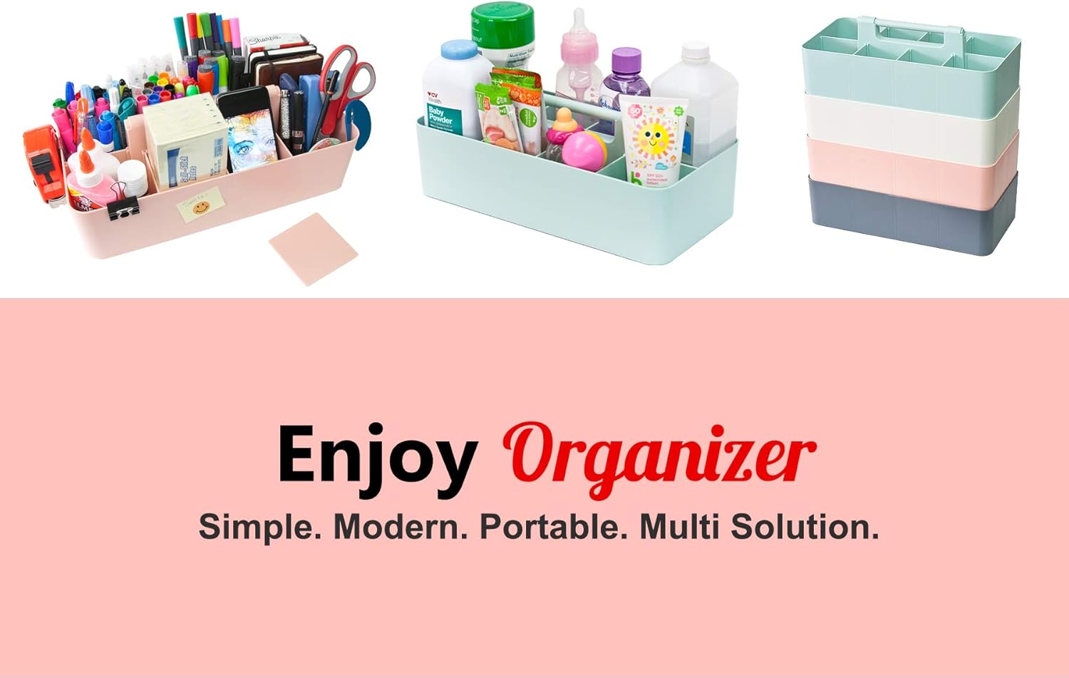 2 PACK Portable DIY 8 Dividers Durable Plastic Tote Tool & Supply Cleaning Caddy with Handle Made